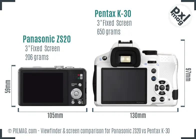 Panasonic ZS20 vs Pentax K-30 Screen and Viewfinder comparison