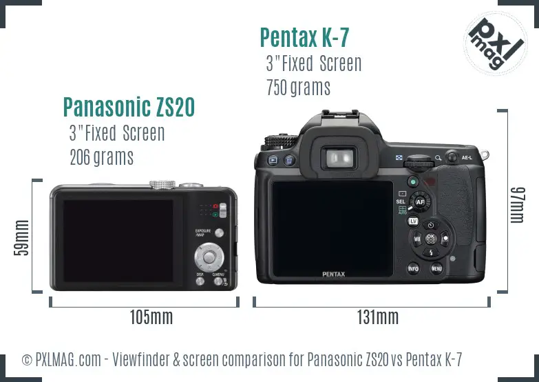 Panasonic ZS20 vs Pentax K-7 Screen and Viewfinder comparison