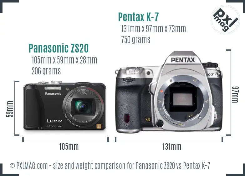 Panasonic ZS20 vs Pentax K-7 size comparison