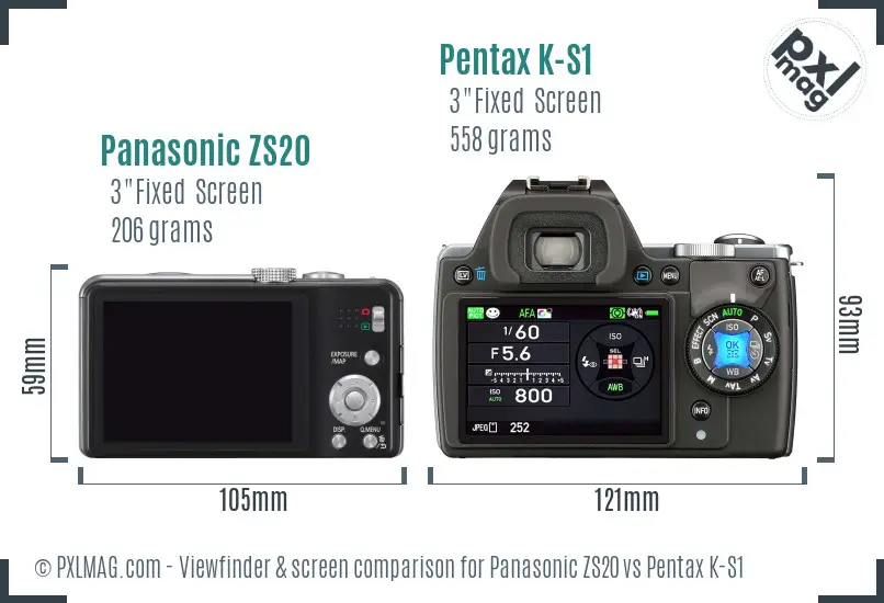 Panasonic ZS20 vs Pentax K-S1 Screen and Viewfinder comparison