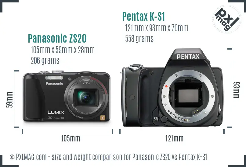 Panasonic ZS20 vs Pentax K-S1 size comparison