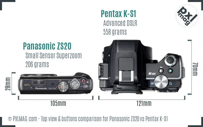 Panasonic ZS20 vs Pentax K-S1 top view buttons comparison
