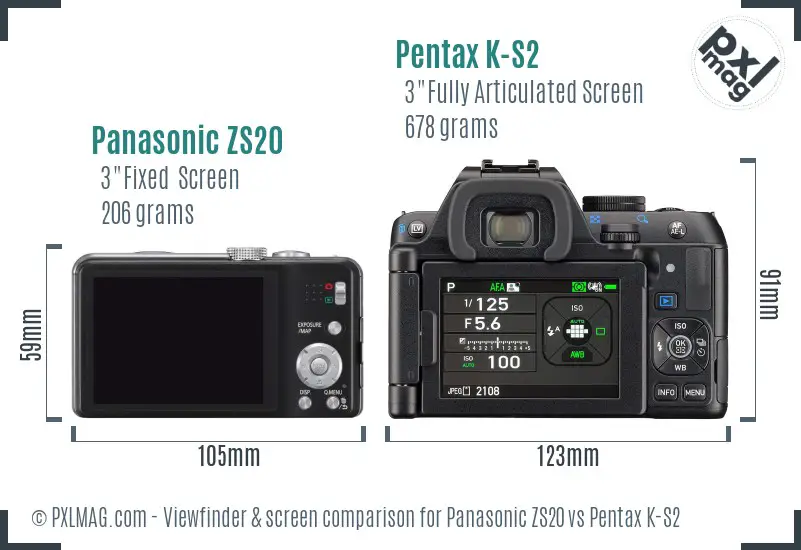 Panasonic ZS20 vs Pentax K-S2 Screen and Viewfinder comparison