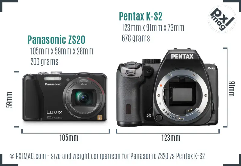Panasonic ZS20 vs Pentax K-S2 size comparison