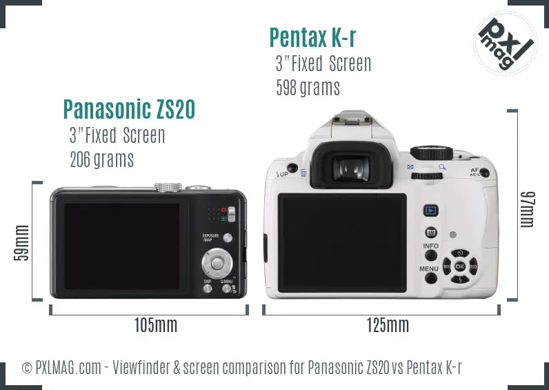 Panasonic ZS20 vs Pentax K-r Screen and Viewfinder comparison