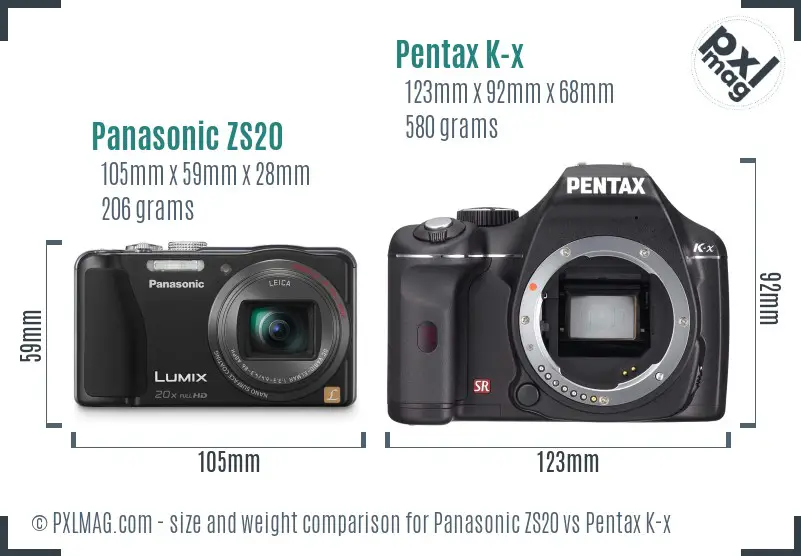 Panasonic ZS20 vs Pentax K-x size comparison