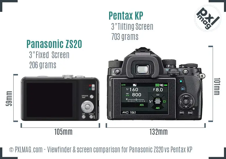Panasonic ZS20 vs Pentax KP Screen and Viewfinder comparison