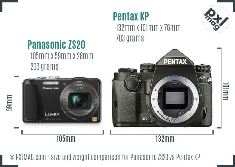 Panasonic ZS20 vs Pentax KP size comparison