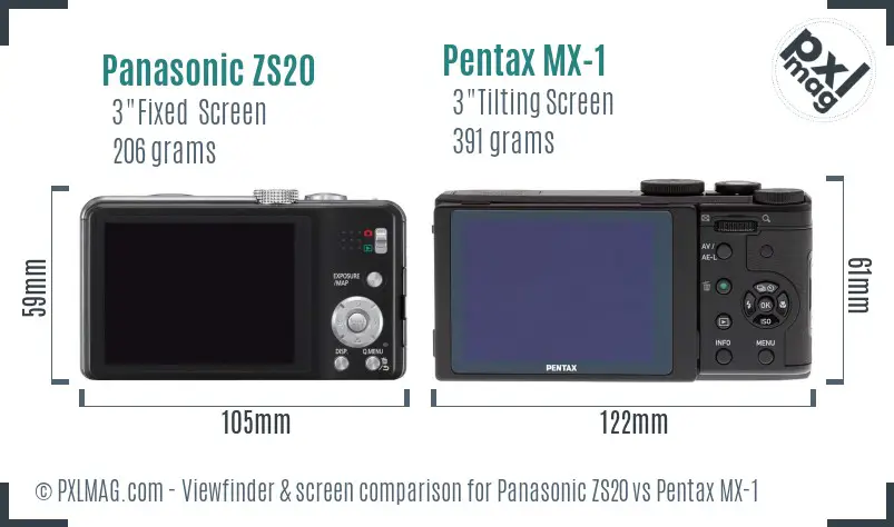 Panasonic ZS20 vs Pentax MX-1 Screen and Viewfinder comparison