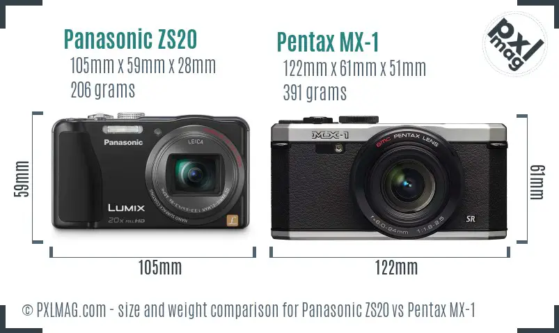 Panasonic ZS20 vs Pentax MX-1 size comparison