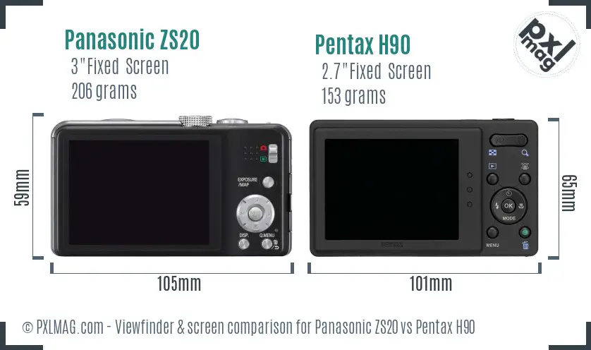 Panasonic ZS20 vs Pentax H90 Screen and Viewfinder comparison