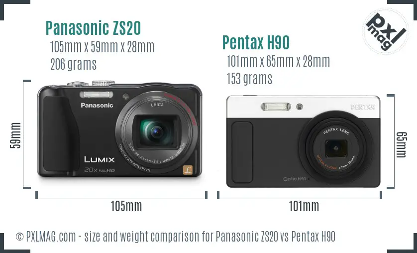 Panasonic ZS20 vs Pentax H90 size comparison