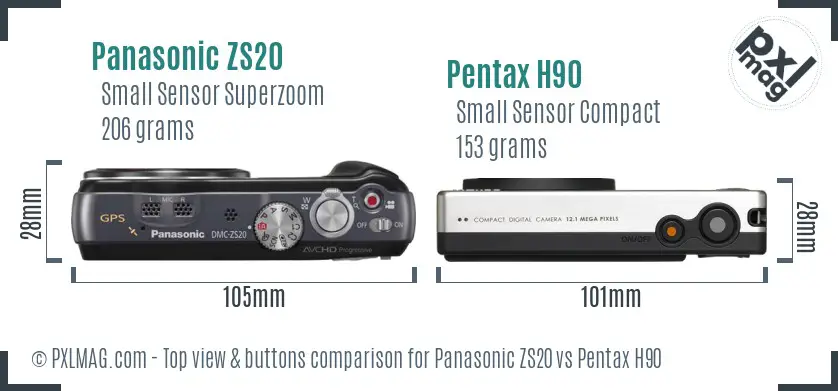 Panasonic ZS20 vs Pentax H90 top view buttons comparison