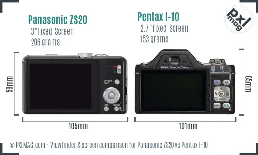 Panasonic ZS20 vs Pentax I-10 Screen and Viewfinder comparison