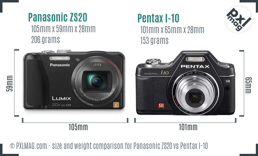 Panasonic ZS20 vs Pentax I-10 size comparison