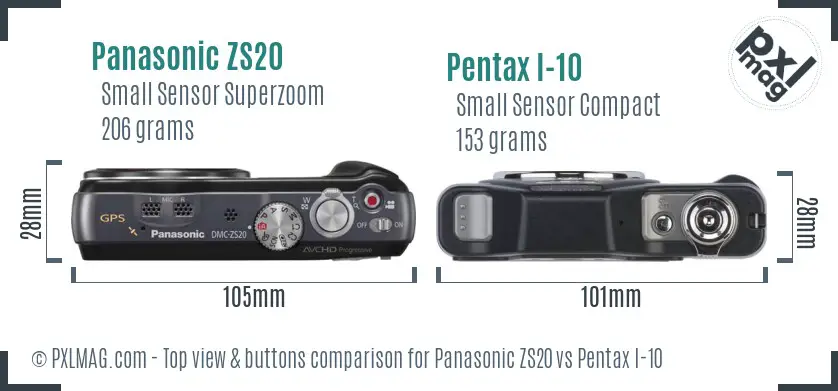 Panasonic ZS20 vs Pentax I-10 top view buttons comparison