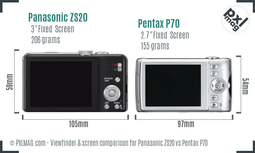 Panasonic ZS20 vs Pentax P70 Screen and Viewfinder comparison