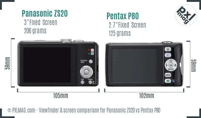 Panasonic ZS20 vs Pentax P80 Screen and Viewfinder comparison
