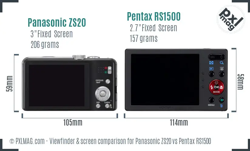 Panasonic ZS20 vs Pentax RS1500 Screen and Viewfinder comparison