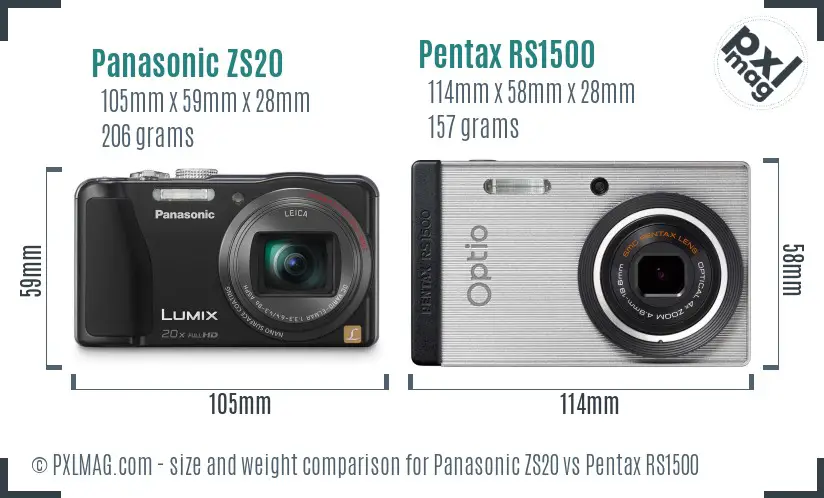 Panasonic ZS20 vs Pentax RS1500 size comparison