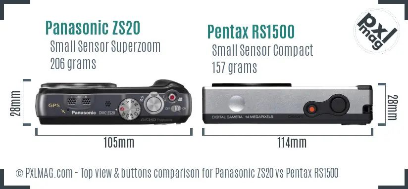 Panasonic ZS20 vs Pentax RS1500 top view buttons comparison