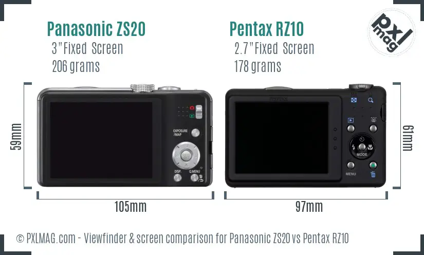 Panasonic ZS20 vs Pentax RZ10 Screen and Viewfinder comparison