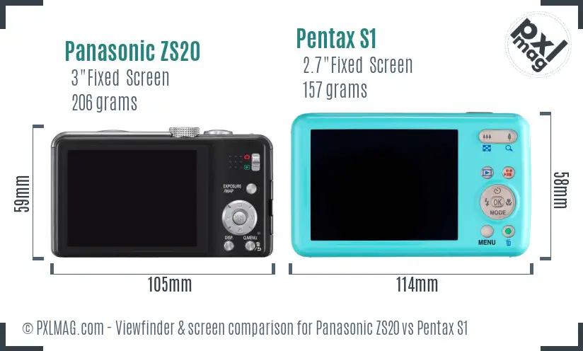 Panasonic ZS20 vs Pentax S1 Screen and Viewfinder comparison