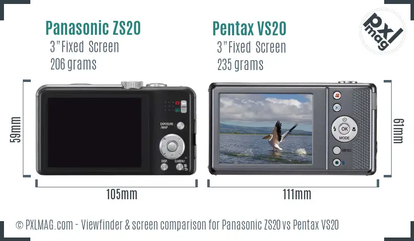 Panasonic ZS20 vs Pentax VS20 Screen and Viewfinder comparison