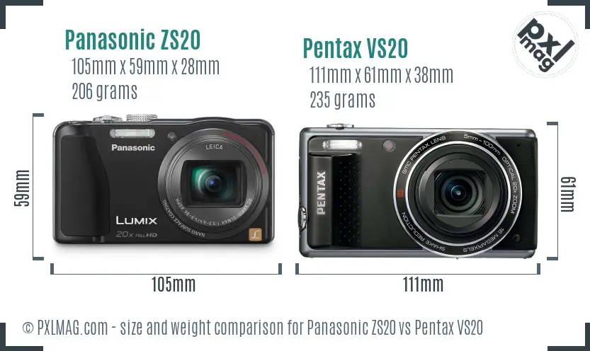 Panasonic ZS20 vs Pentax VS20 size comparison
