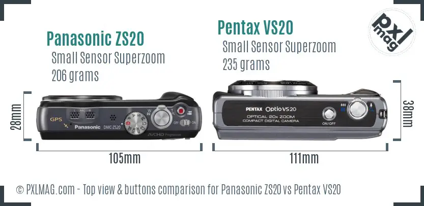 Panasonic ZS20 vs Pentax VS20 top view buttons comparison