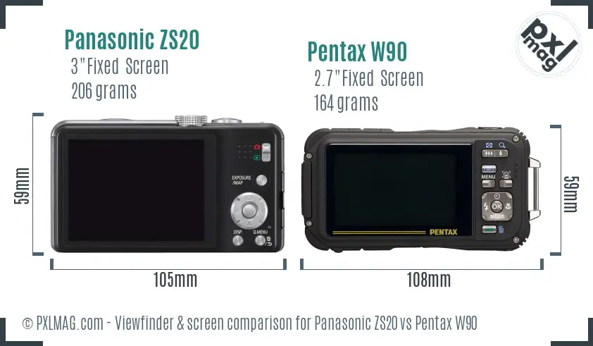 Panasonic ZS20 vs Pentax W90 Screen and Viewfinder comparison