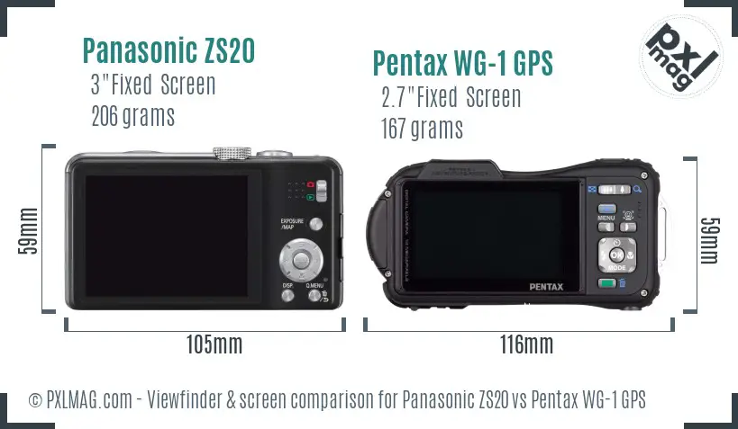 Panasonic ZS20 vs Pentax WG-1 GPS Screen and Viewfinder comparison