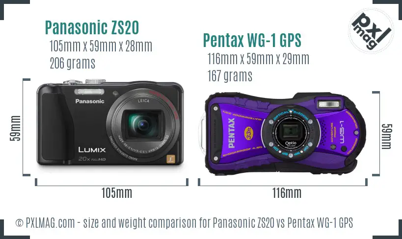 Panasonic ZS20 vs Pentax WG-1 GPS size comparison