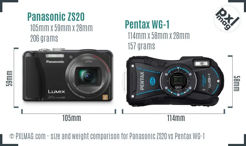 Panasonic ZS20 vs Pentax WG-1 size comparison