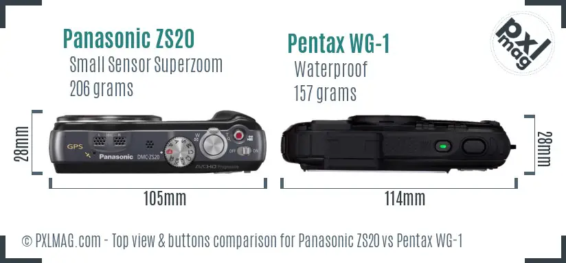 Panasonic ZS20 vs Pentax WG-1 top view buttons comparison