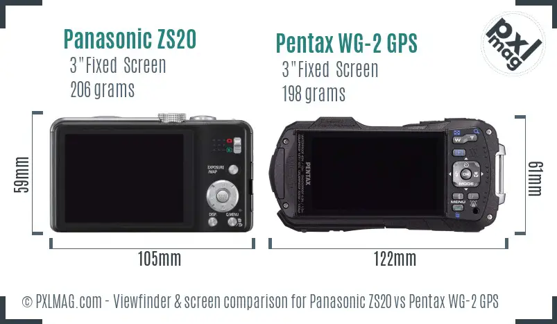 Panasonic ZS20 vs Pentax WG-2 GPS Screen and Viewfinder comparison