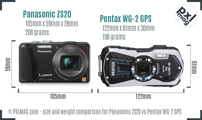 Panasonic ZS20 vs Pentax WG-2 GPS size comparison
