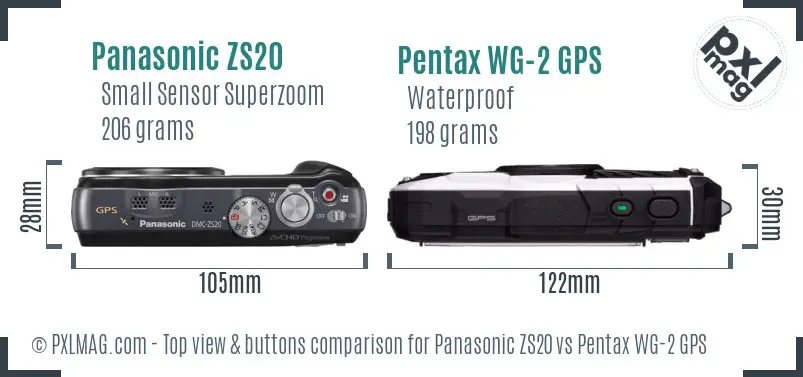 Panasonic ZS20 vs Pentax WG-2 GPS top view buttons comparison