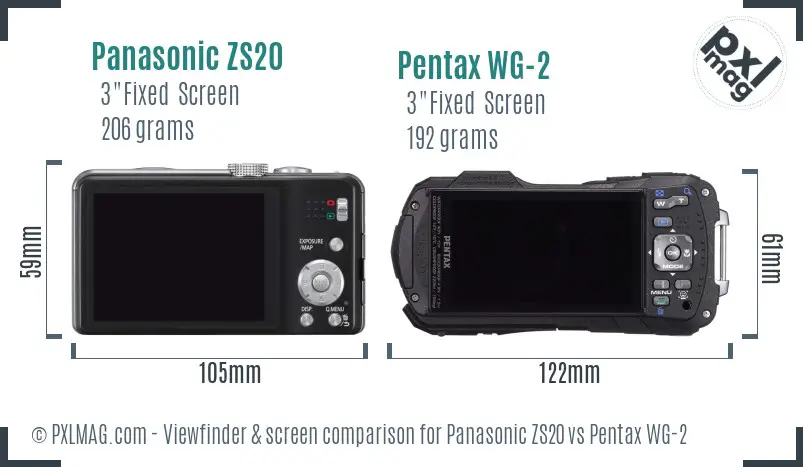 Panasonic ZS20 vs Pentax WG-2 Screen and Viewfinder comparison