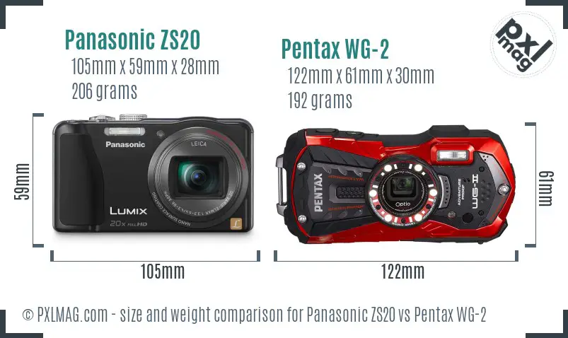 Panasonic ZS20 vs Pentax WG-2 size comparison