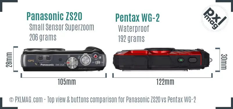 Panasonic ZS20 vs Pentax WG-2 top view buttons comparison