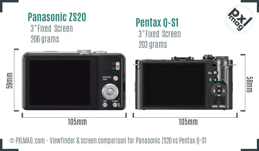 Panasonic ZS20 vs Pentax Q-S1 Screen and Viewfinder comparison