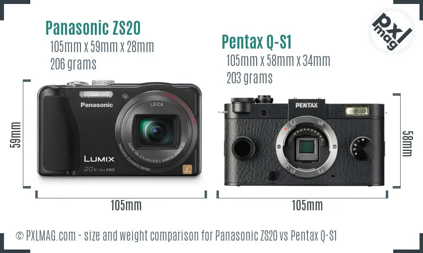 Panasonic ZS20 vs Pentax Q-S1 size comparison