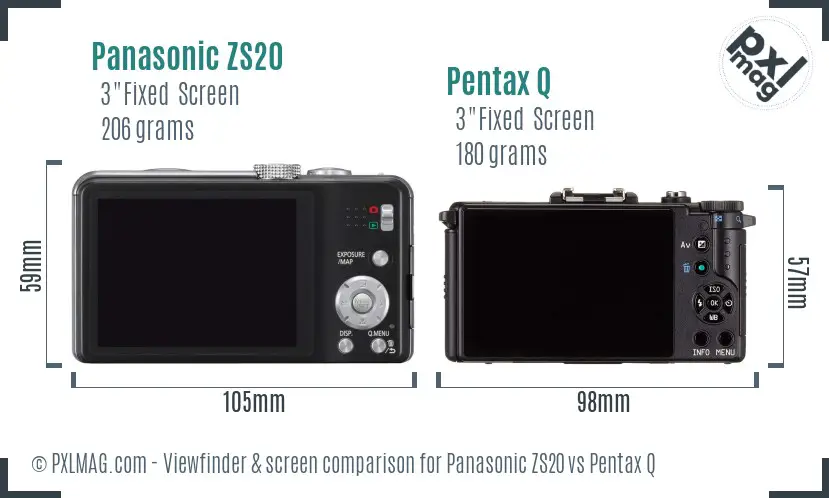 Panasonic ZS20 vs Pentax Q Screen and Viewfinder comparison