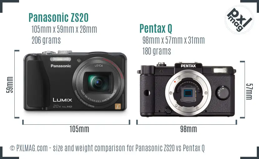 Panasonic ZS20 vs Pentax Q size comparison
