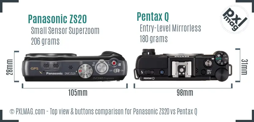 Panasonic ZS20 vs Pentax Q top view buttons comparison