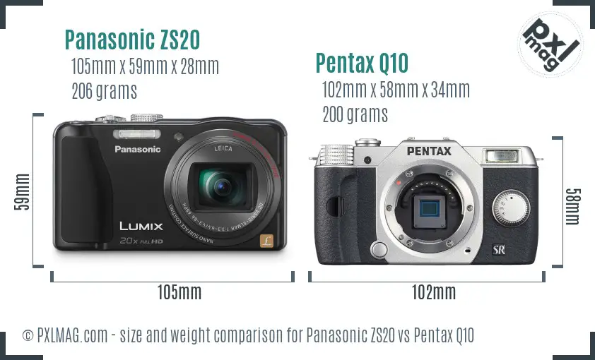 Panasonic ZS20 vs Pentax Q10 size comparison