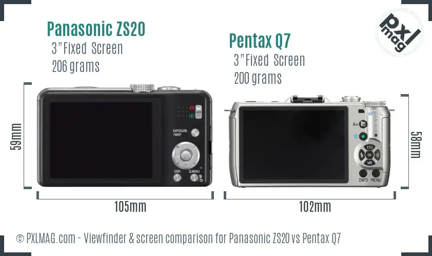 Panasonic ZS20 vs Pentax Q7 Screen and Viewfinder comparison