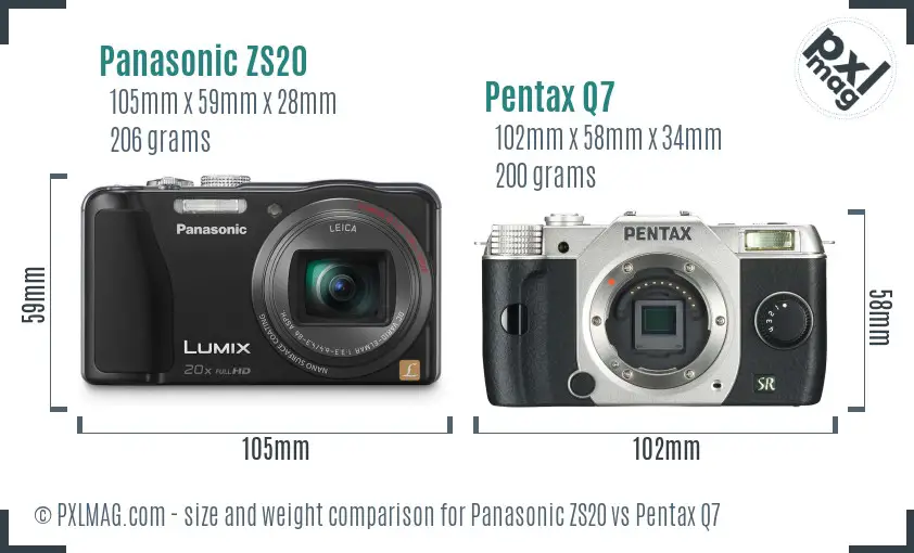 Panasonic ZS20 vs Pentax Q7 size comparison