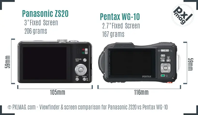 Panasonic ZS20 vs Pentax WG-10 Screen and Viewfinder comparison